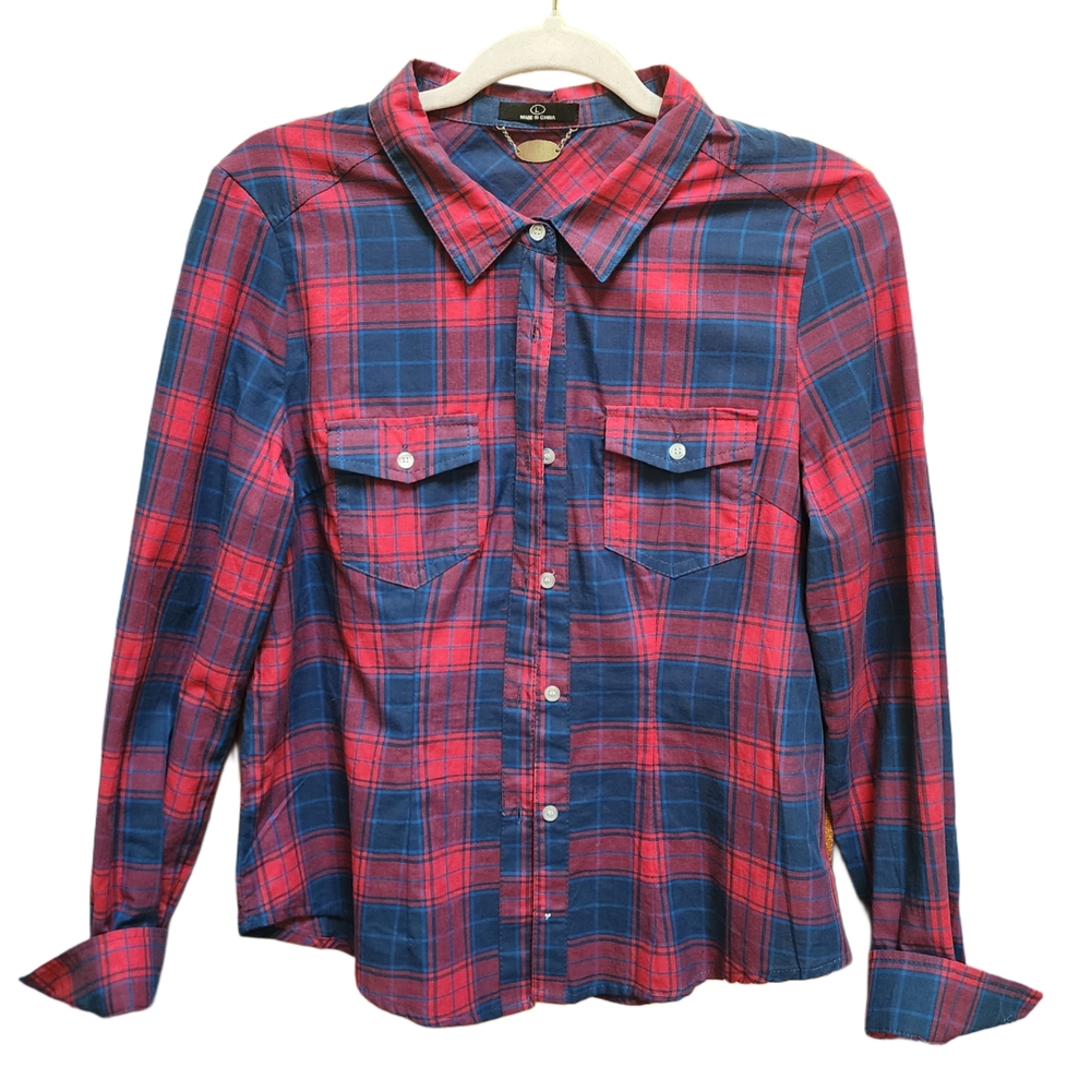 Vintage Ali & Kris Red & Blue Plaid Button Down Shirt Size L